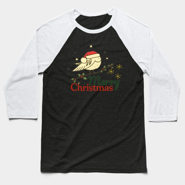 VINTAGE STYLE CHRISTMAS BIRD MERRY CHRISTMAS Baseball T-Shirt by DAZu